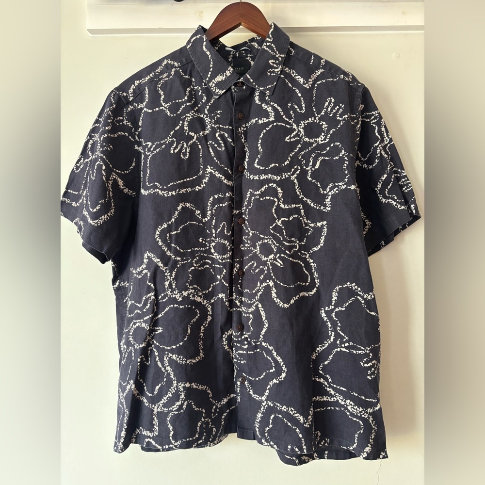 Ted Baker Navy Floral Shirt 100% Linen XL 5
